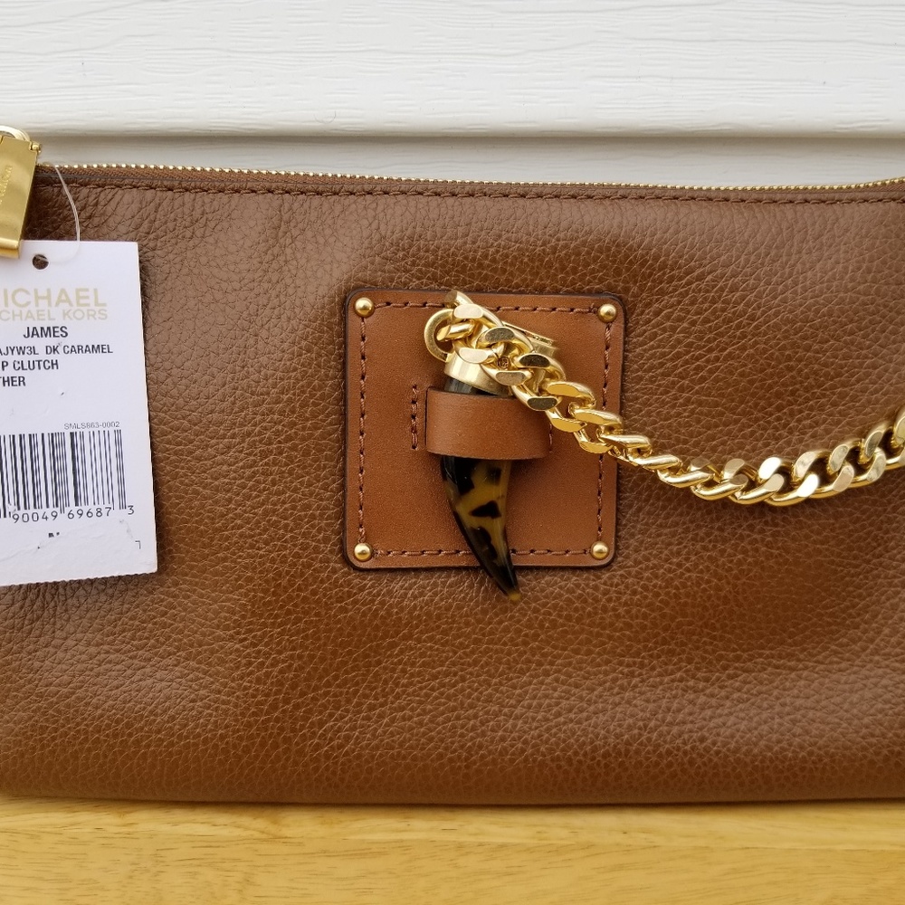 Michael Kors Leather James Large Zip Clutch